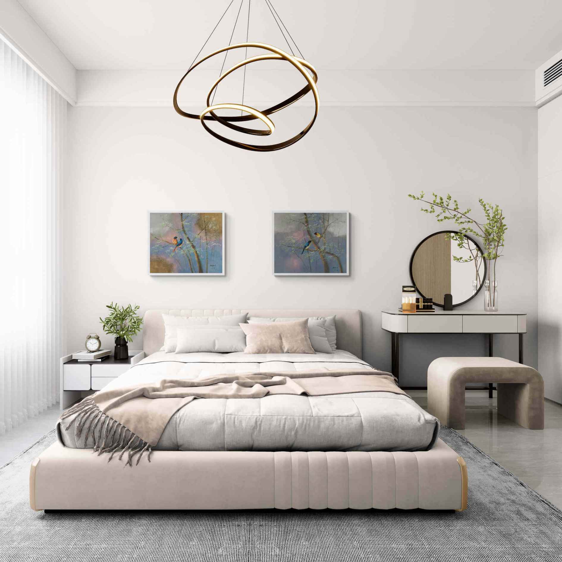 Díptico de aves en bosque para decoración de pared