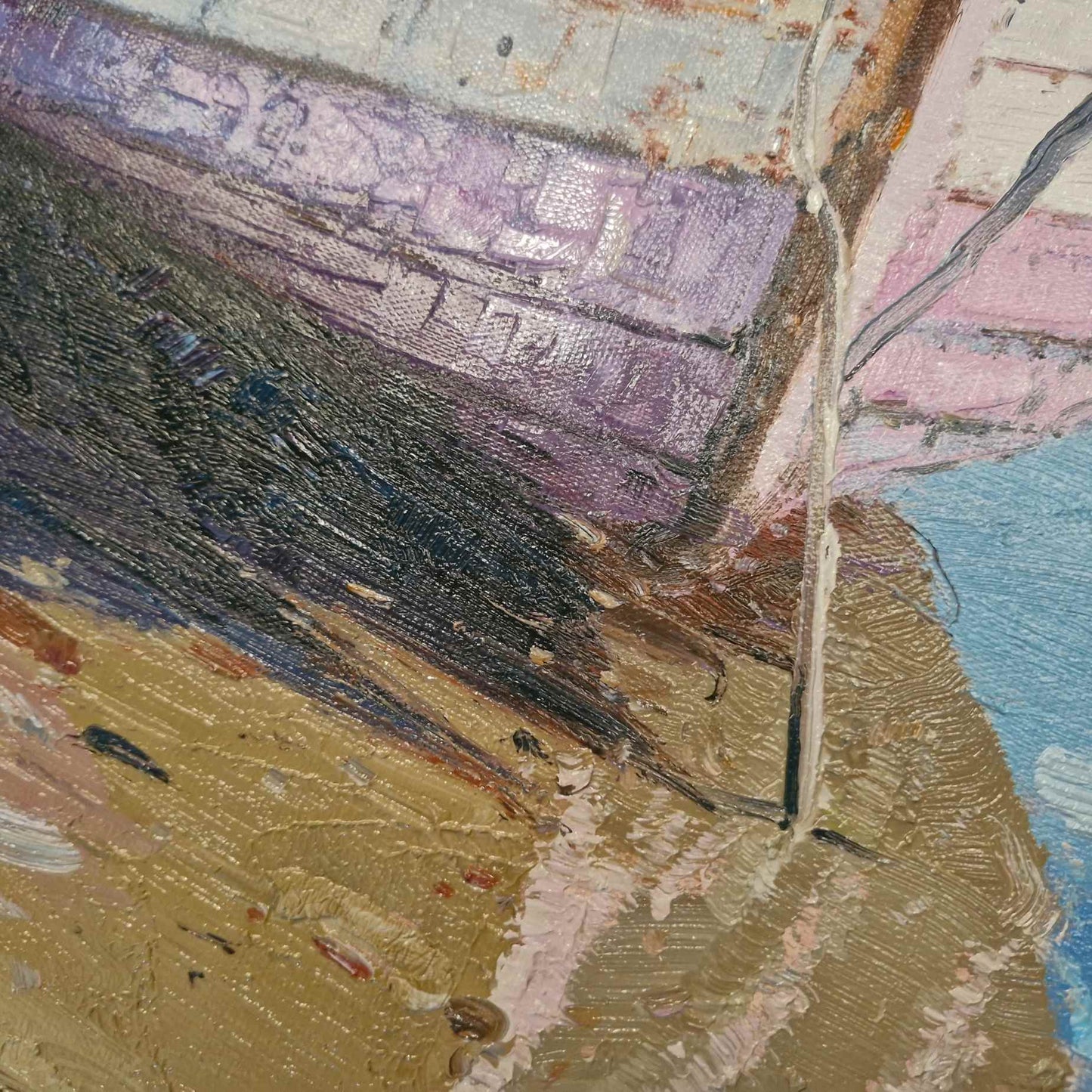 Textura de pinceladas en cuadro al oleo pintado a mano