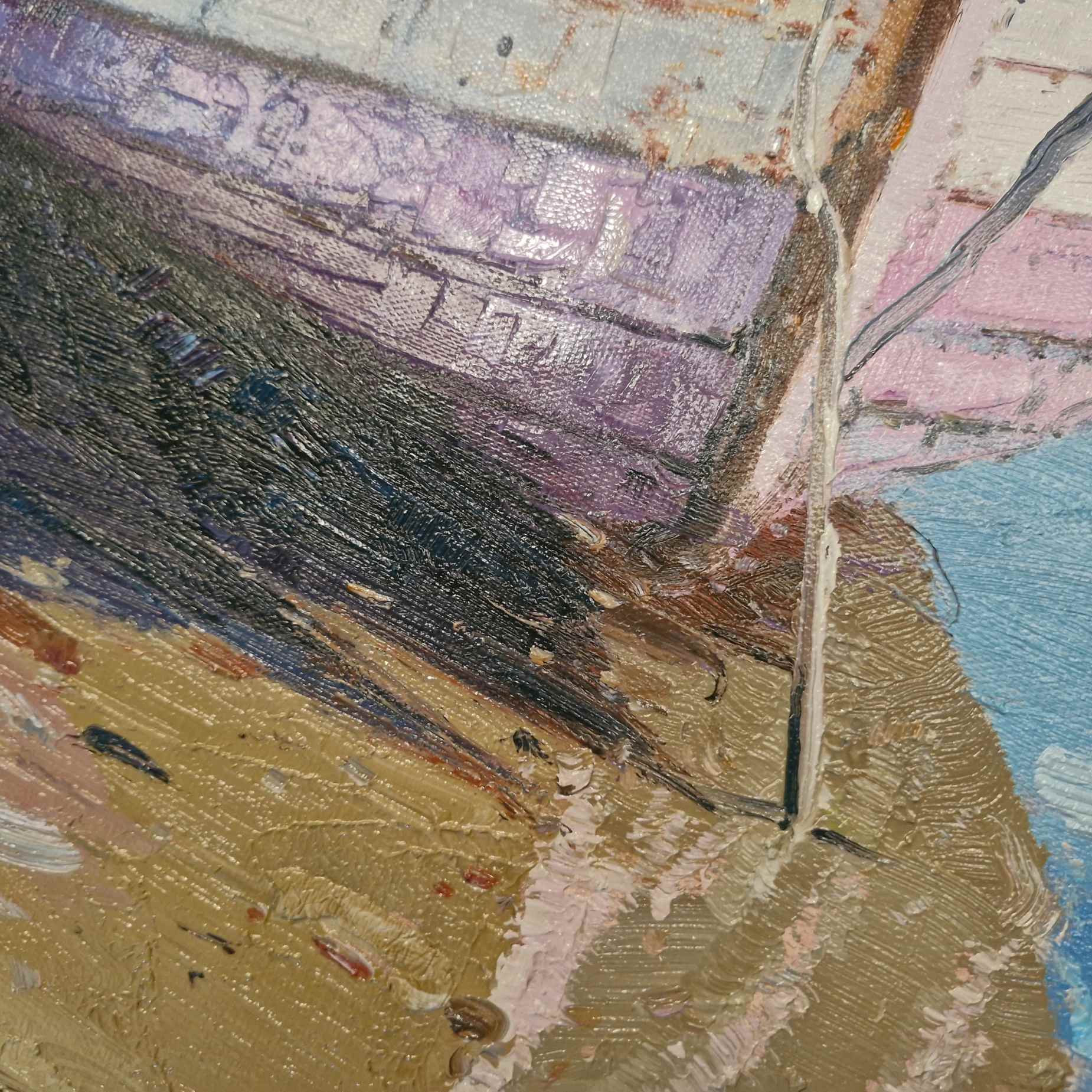 Textura de pinceladas en cuadro al oleo pintado a mano