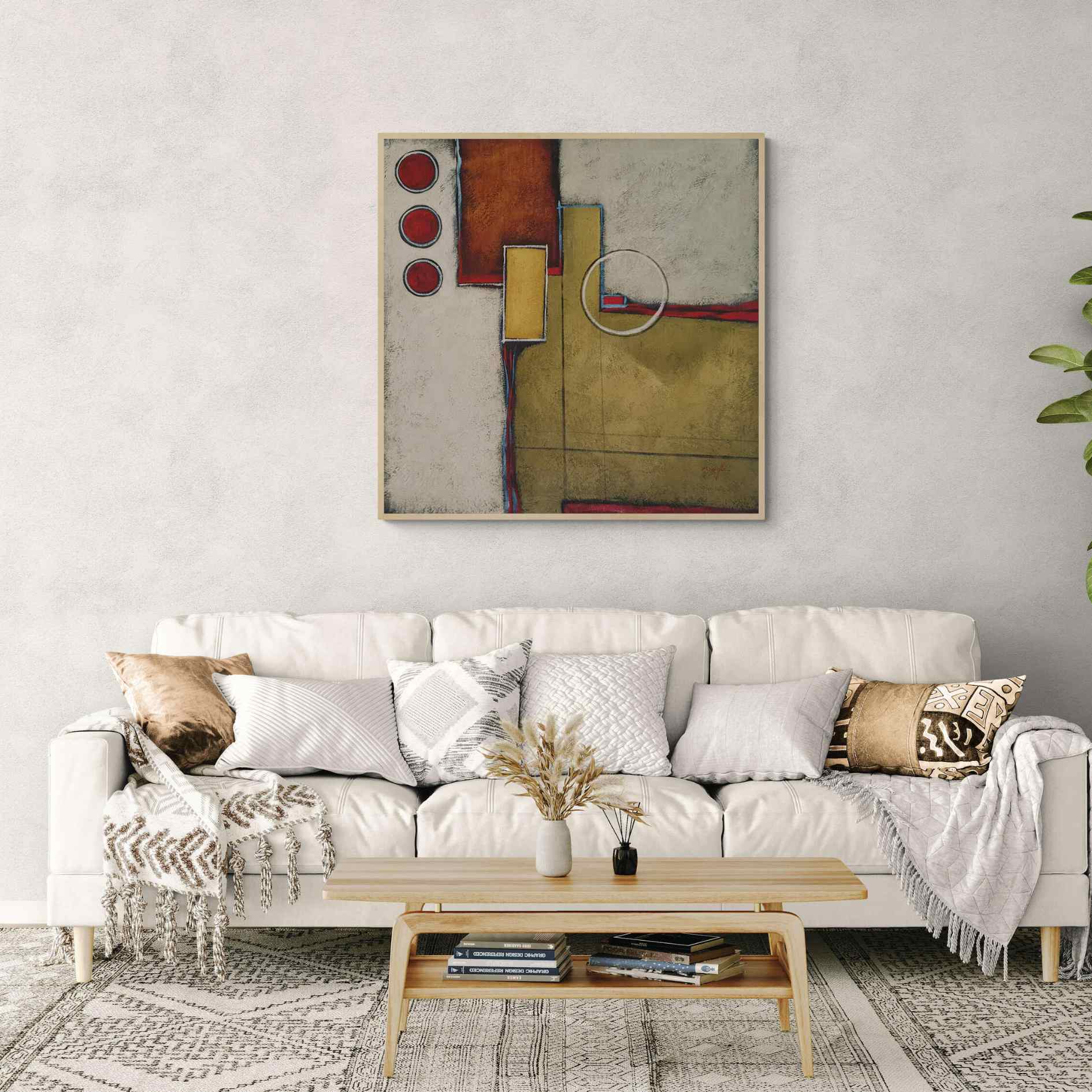 Obra abstracta pintada a mano con colores cálidos