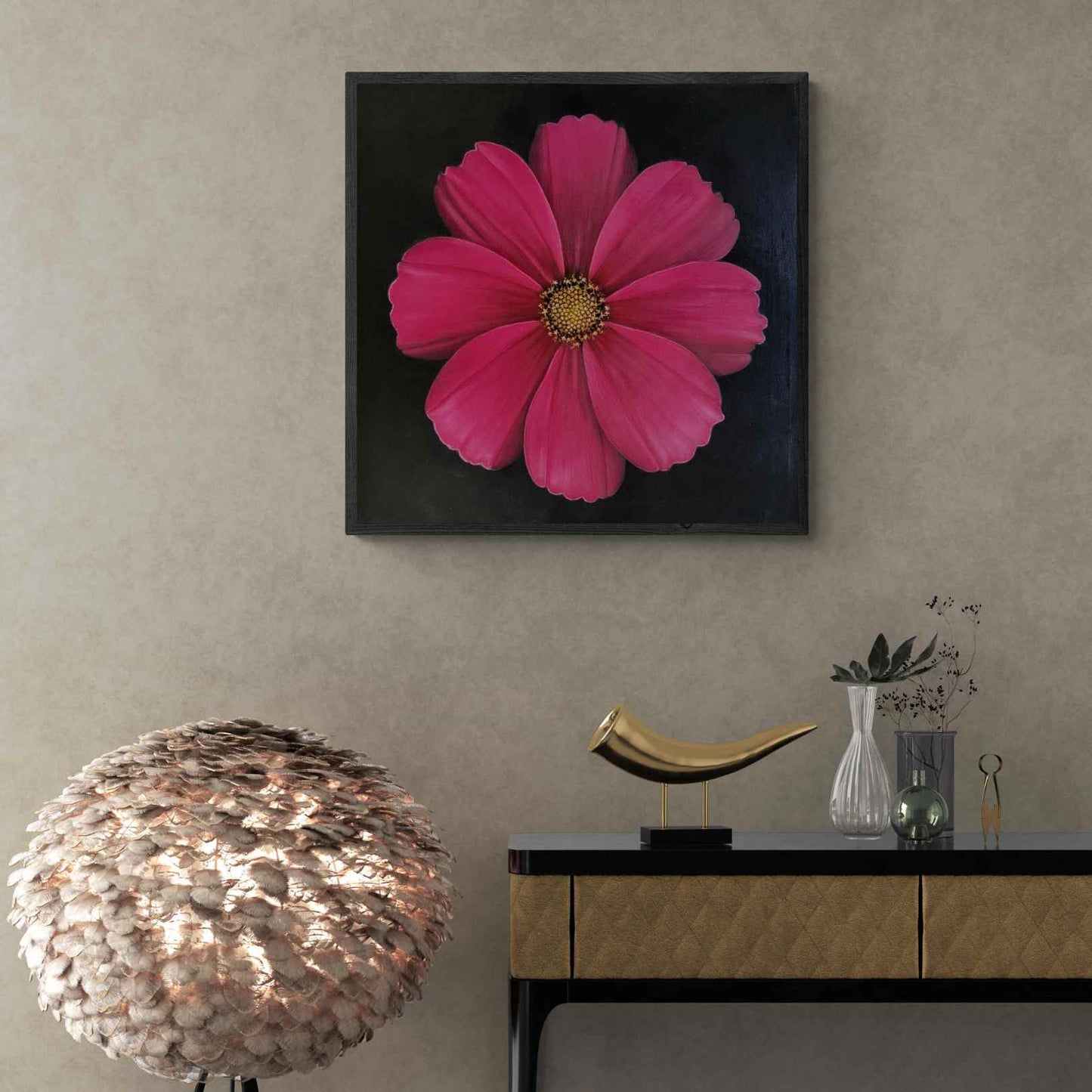 Obra de arte decorativa de flor fucsia lista para colgar