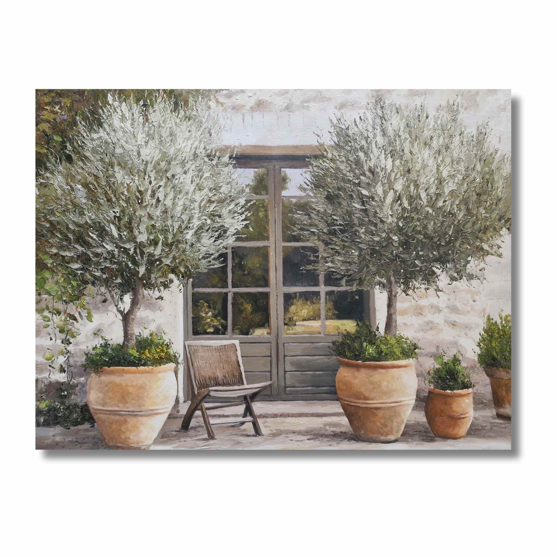 Obra pintada a mano con elementos naturales y luz suave