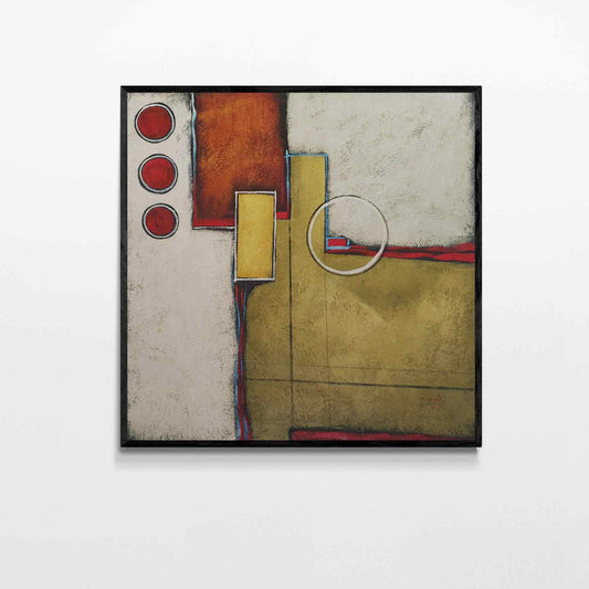 Cuadro abstracto con formas geométricas y fondo en tonos tierra