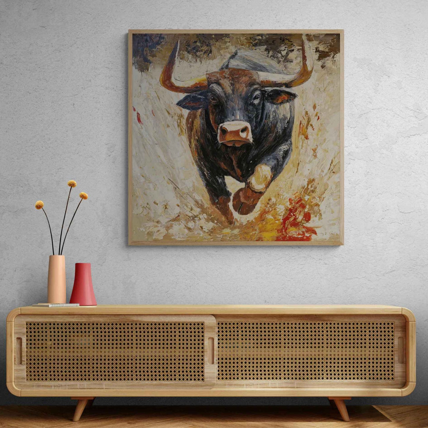 Obra de arte original de toro en movimiento