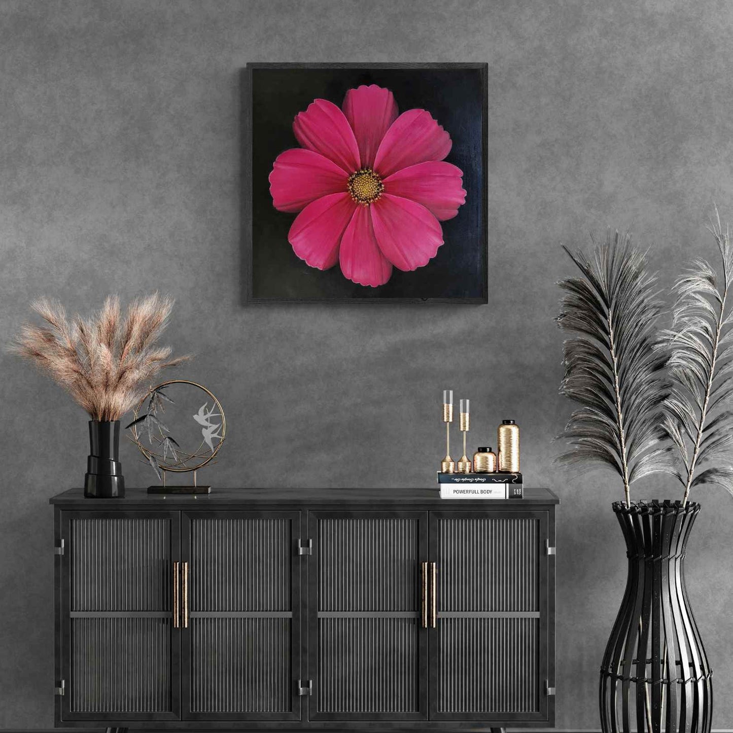 Detalle de pétalos en pintura floral realista en tonos fucsia