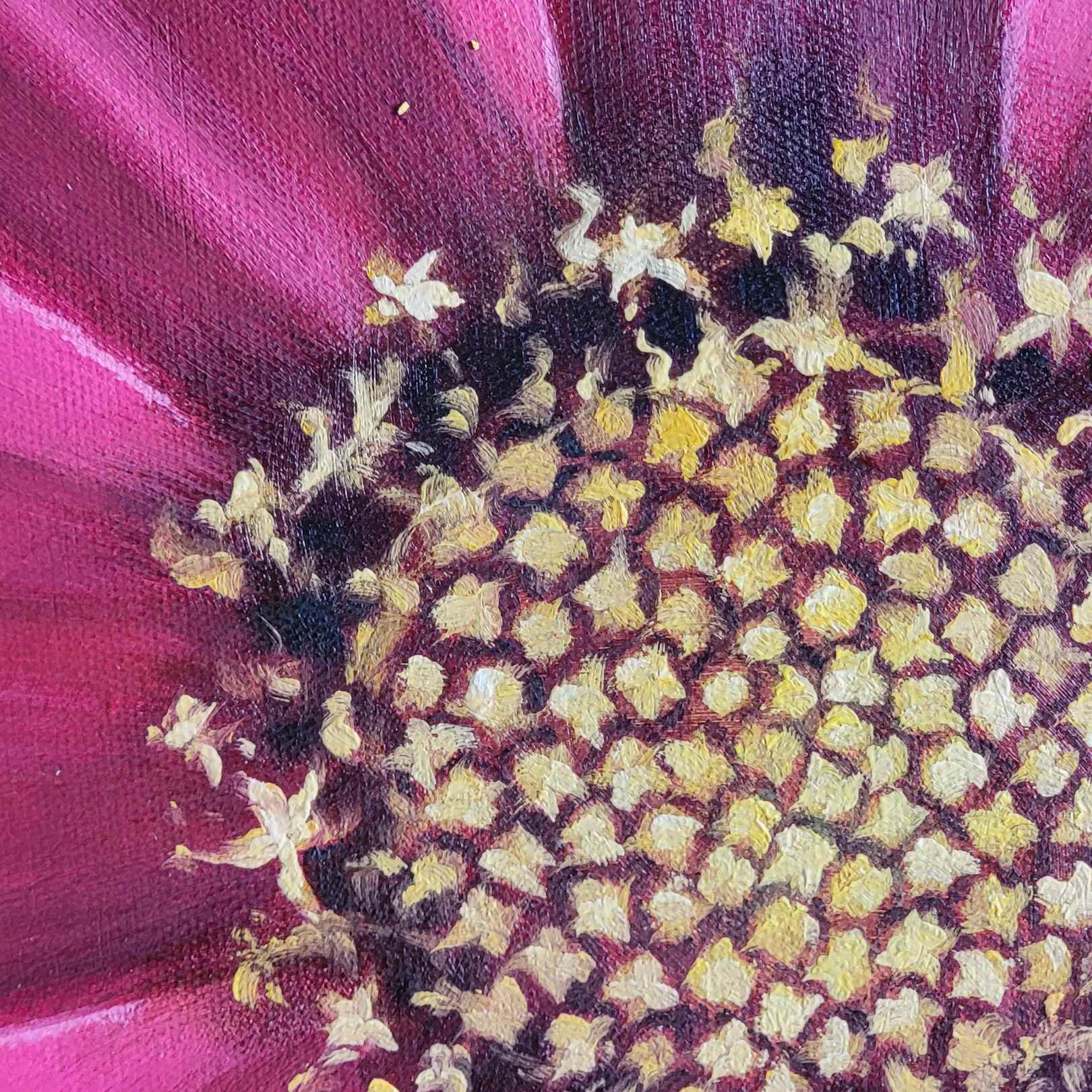 Pintura en lienzo con flor natural sobre fondo negro