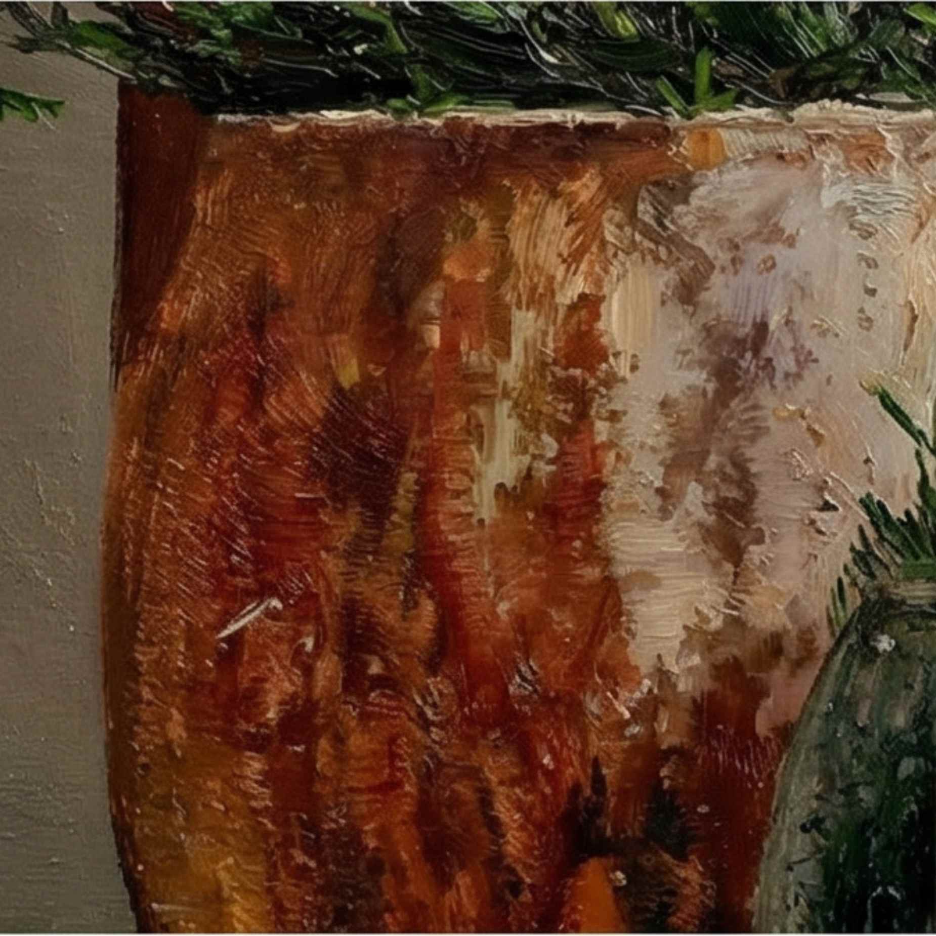 Pintura al óleo artesanal de patio mediterráneo elegante