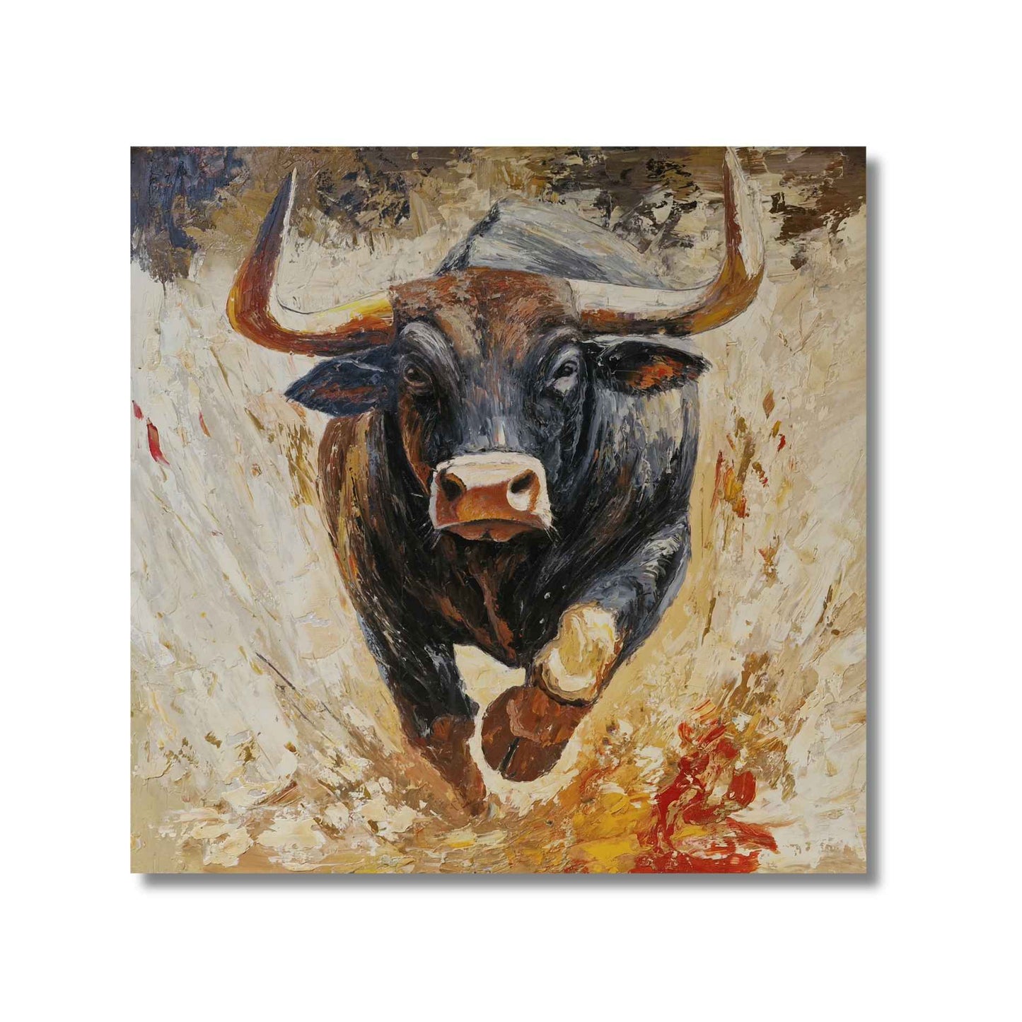 Decoración con cuadro de toro pintado al óleo