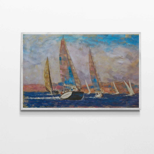 Cuadro al óleo de veleros navegando en regata