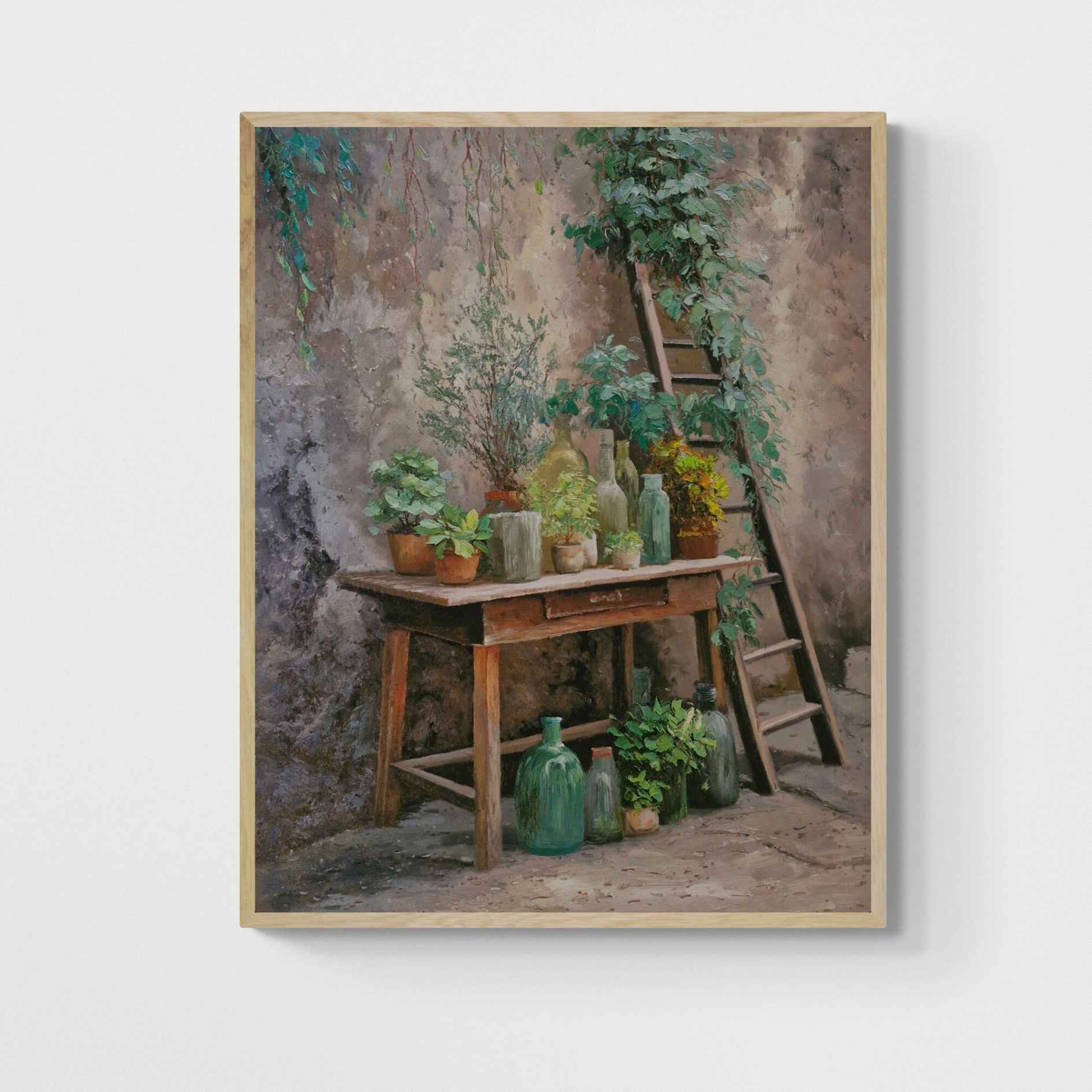 cuadro pintado a mano con detalles botánicos