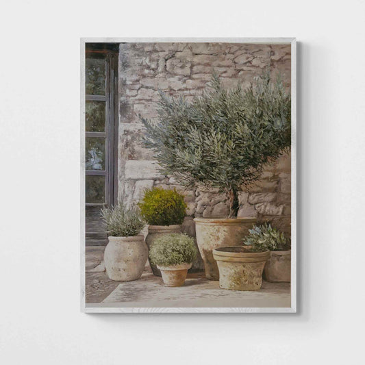 cuadro al oleo macetas mediterraneas