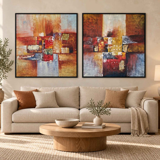 Hand-painted abstract oil diptych, 2 pieces, 80 × 80 cm