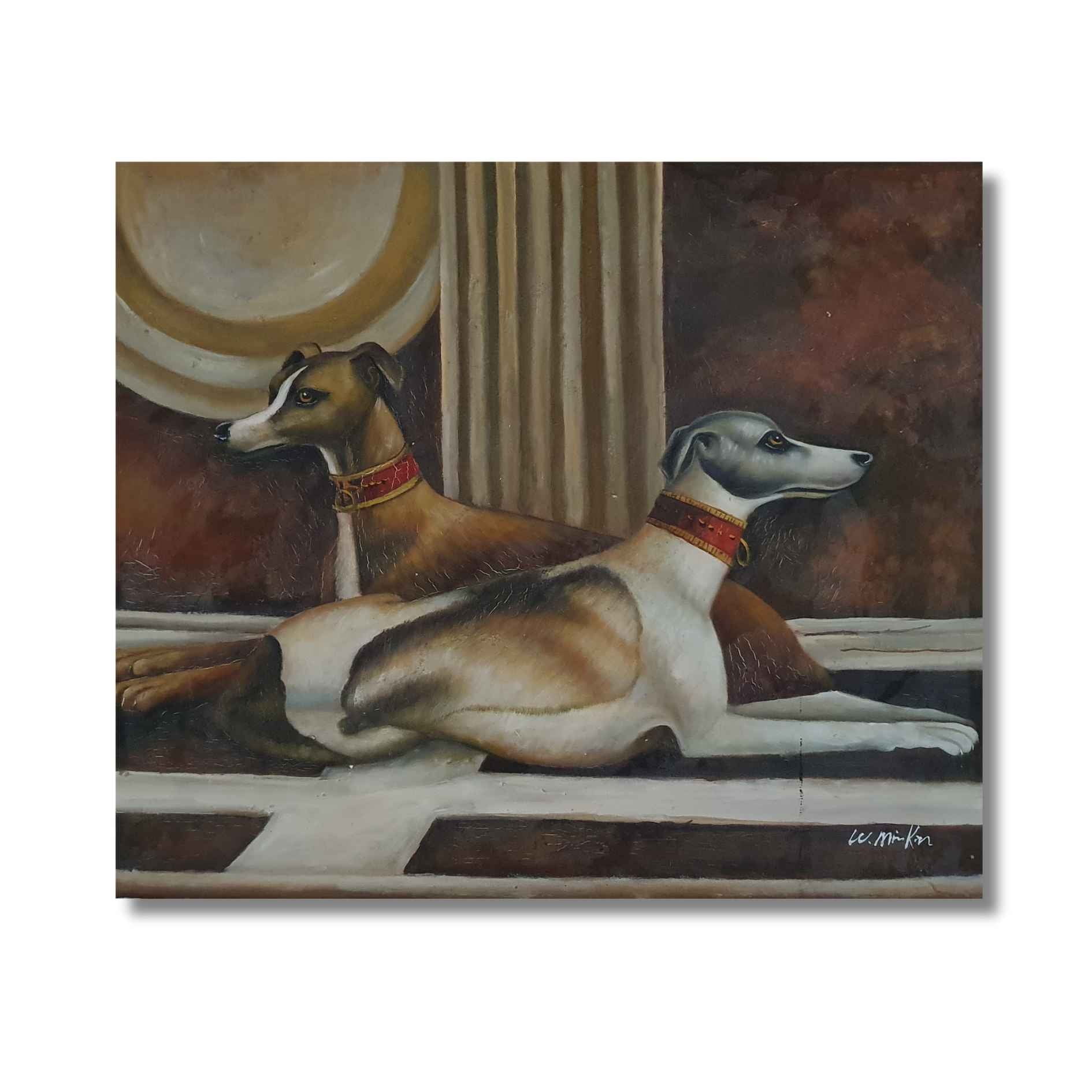 pintura hecha a mano de galgos