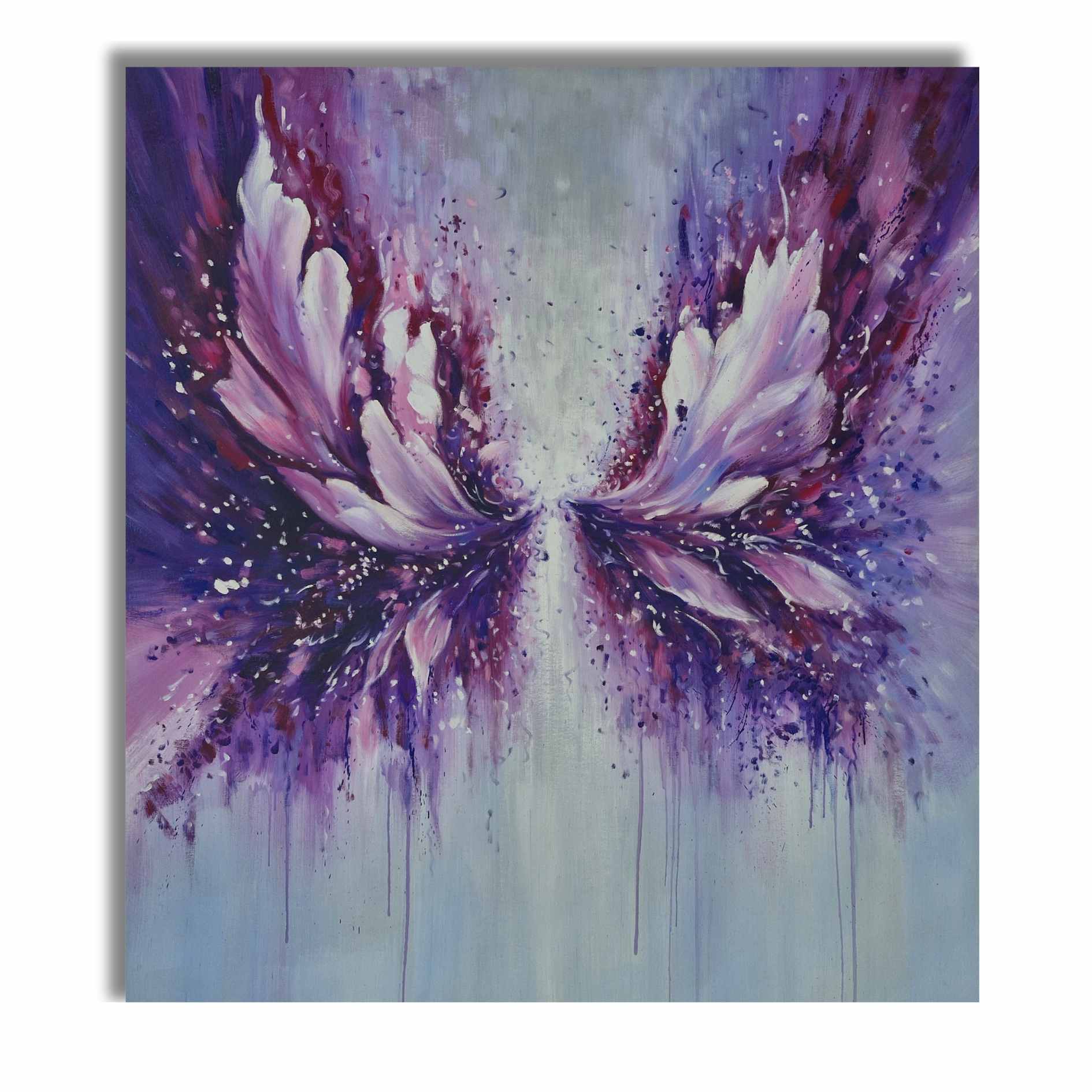 Lienzo artístico de alas con colores fríos y cálidos