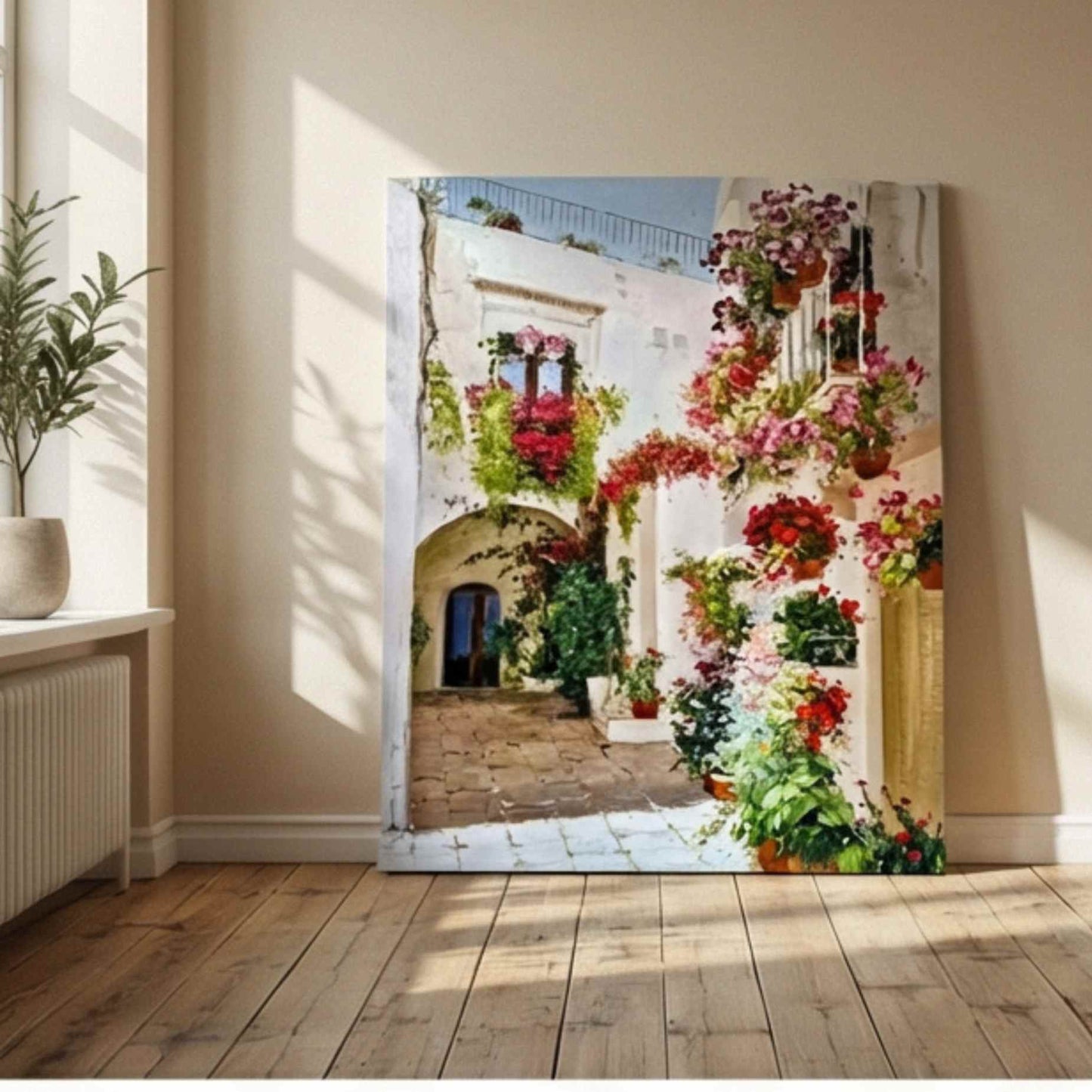 paisaje mediterráneo pintado a mano en óleo