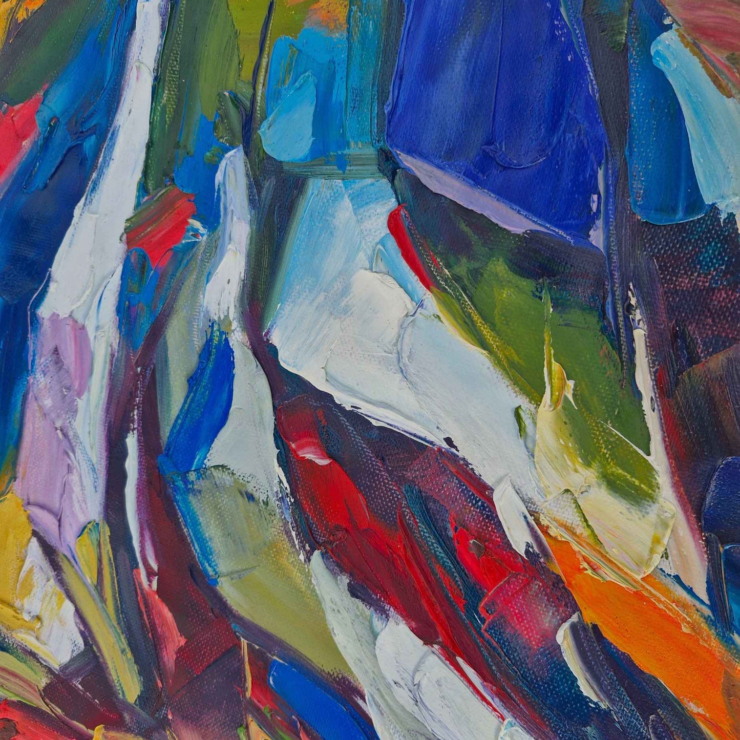 Cuadro original con mujer en vestido de gala multicolor