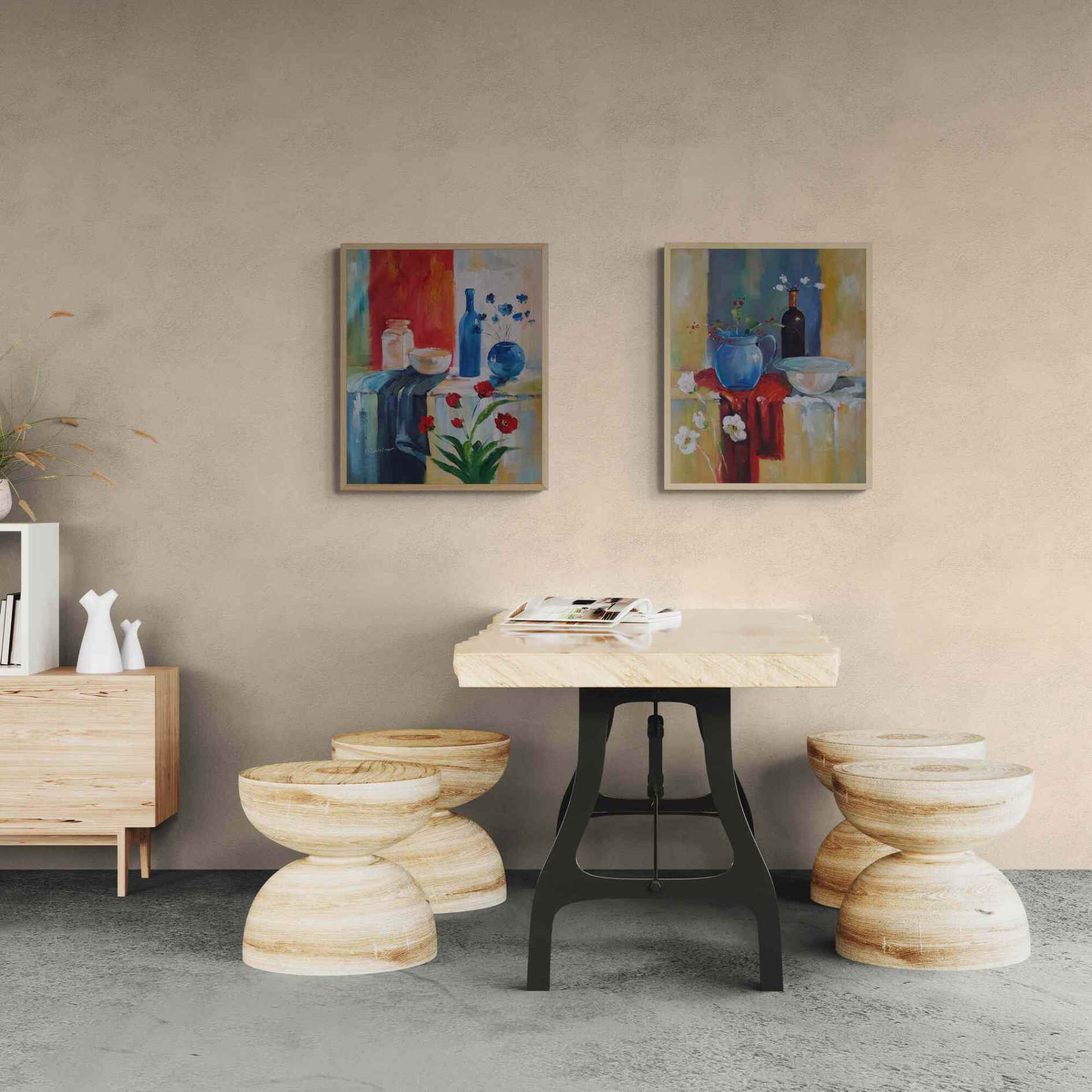 Cuadros en óleo con flores y utensilios de cocina