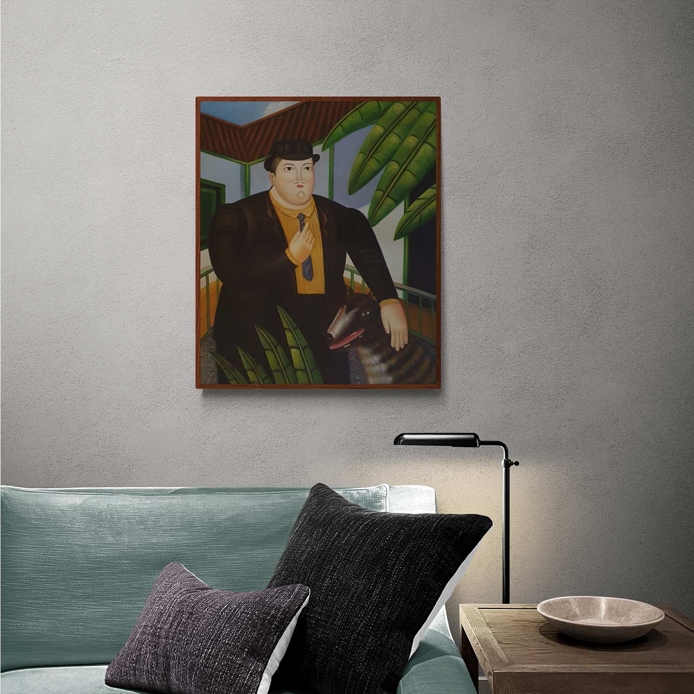 Botero Gemälde Mann mit Hund 50x60 cm