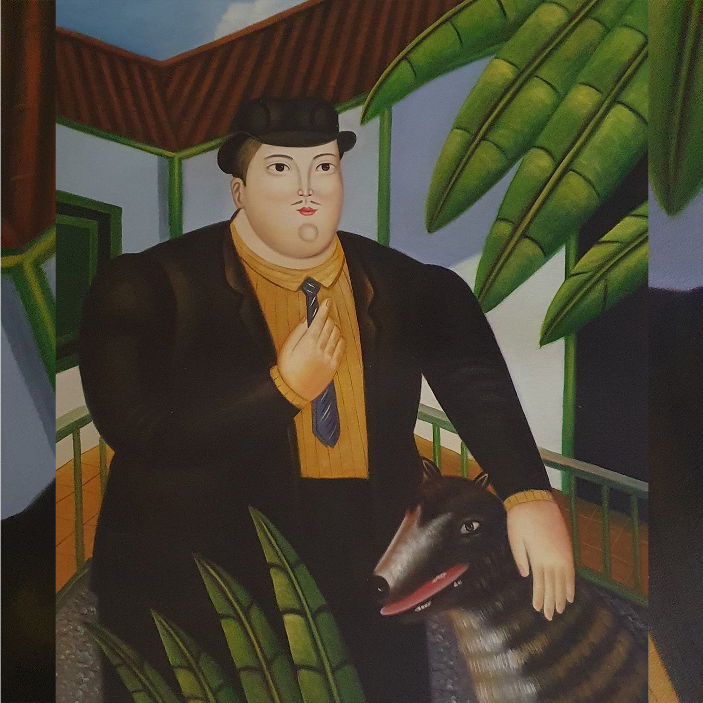 Botero painting Man with Dog 50x60 cm