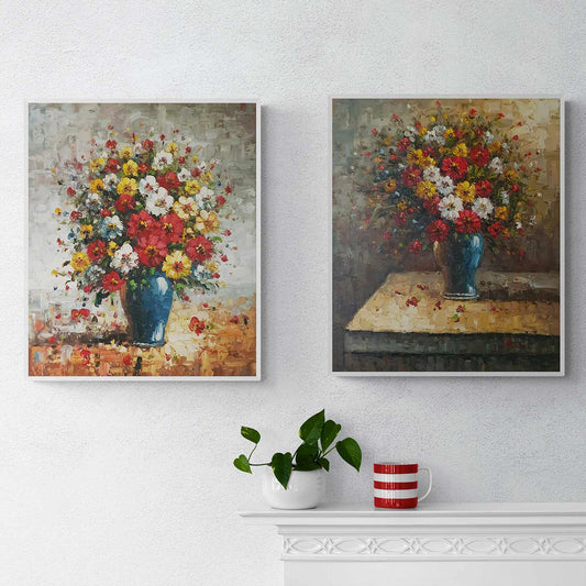 Diptych Painting Spatula Flowers 50x60 cm [2 pieces]
