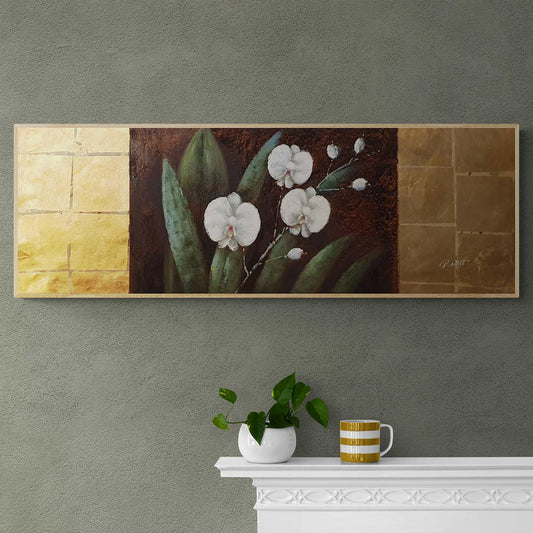 White Gold Flowers Painting 120x40 cm