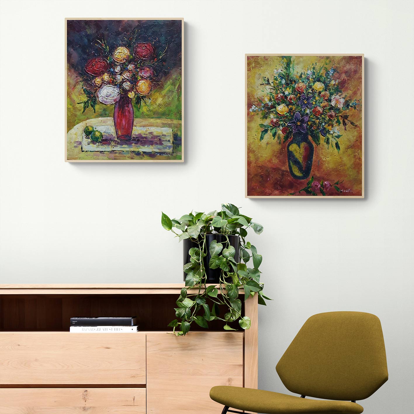 Blumenpracht-Diptychon-Gemälde 50x60 cm [2 Stück]