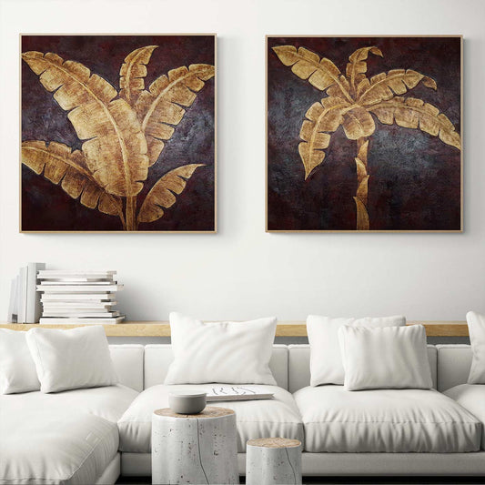 Gold Flowers Painting 80x80 cm [2 pieces]
