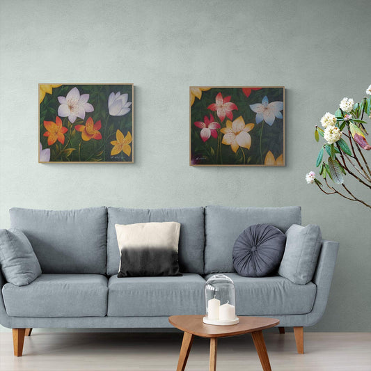 Blumengarten-Gemälde 50x60 cm [2 Stück]