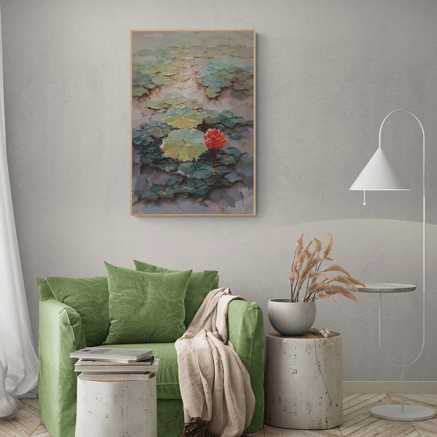 Green Water Lilies Painting 60x90 cm