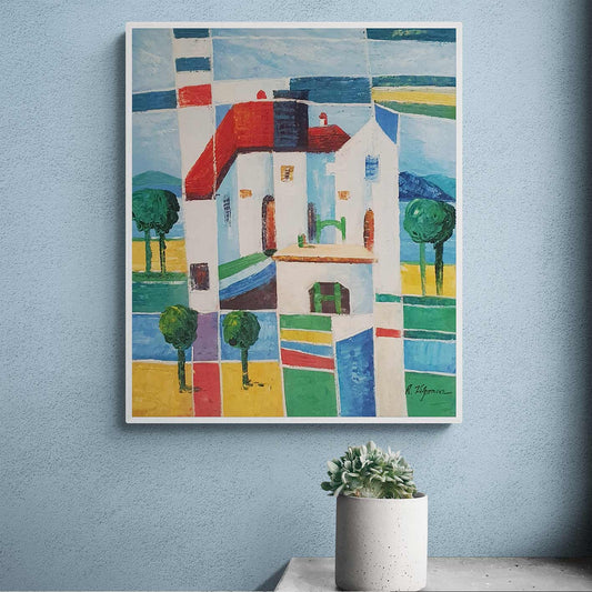 Colored Village Painting 50x60 cm