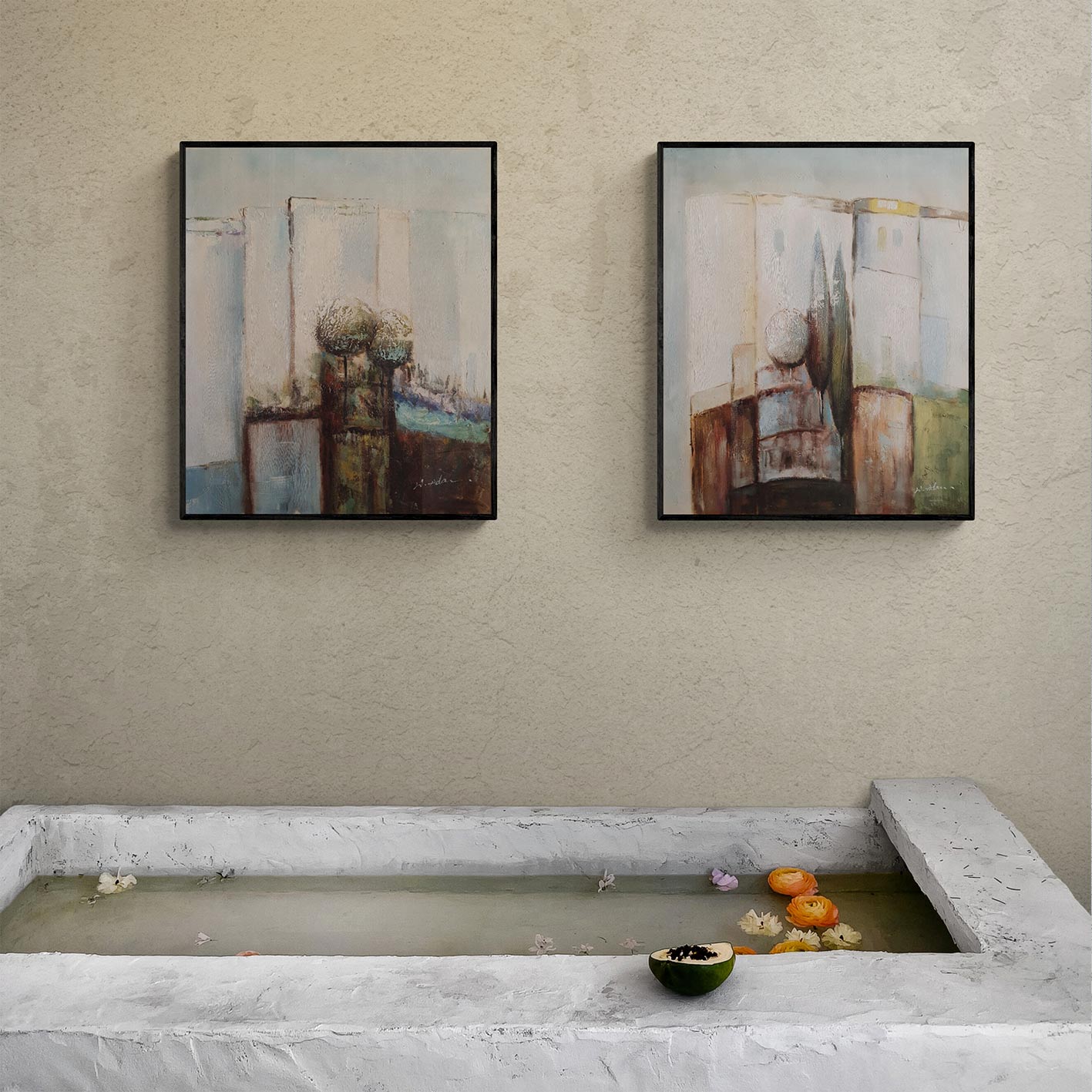 Urban Abstract Diptych Painting 50x60 cm [2 pieces]