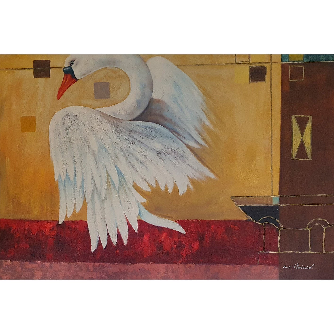 Swan Decora II painting 90x60 cm