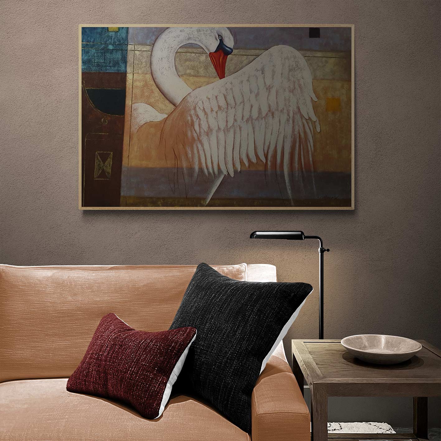 Swan Decora III painting 90x60 cm