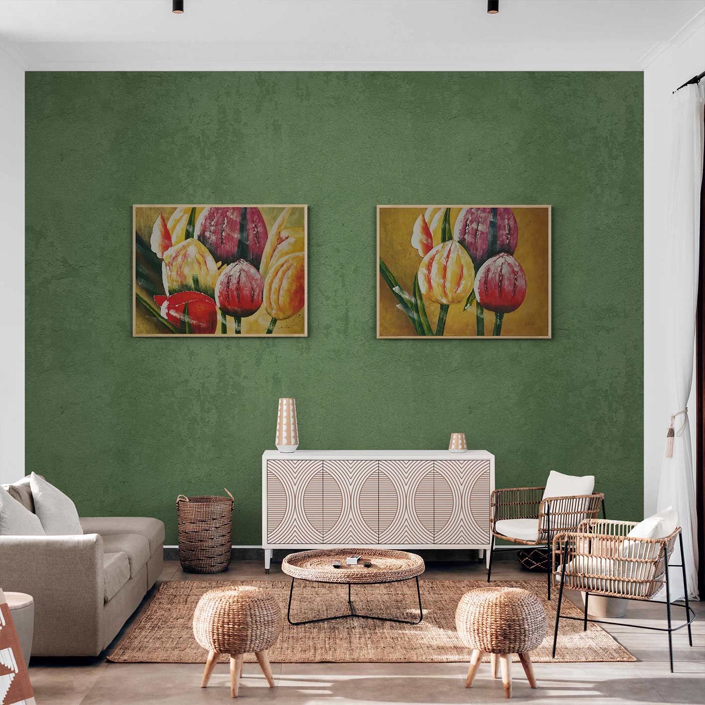 Großes Tulpen-Diptychon-Gemälde 120x90 cm [2 Stück]