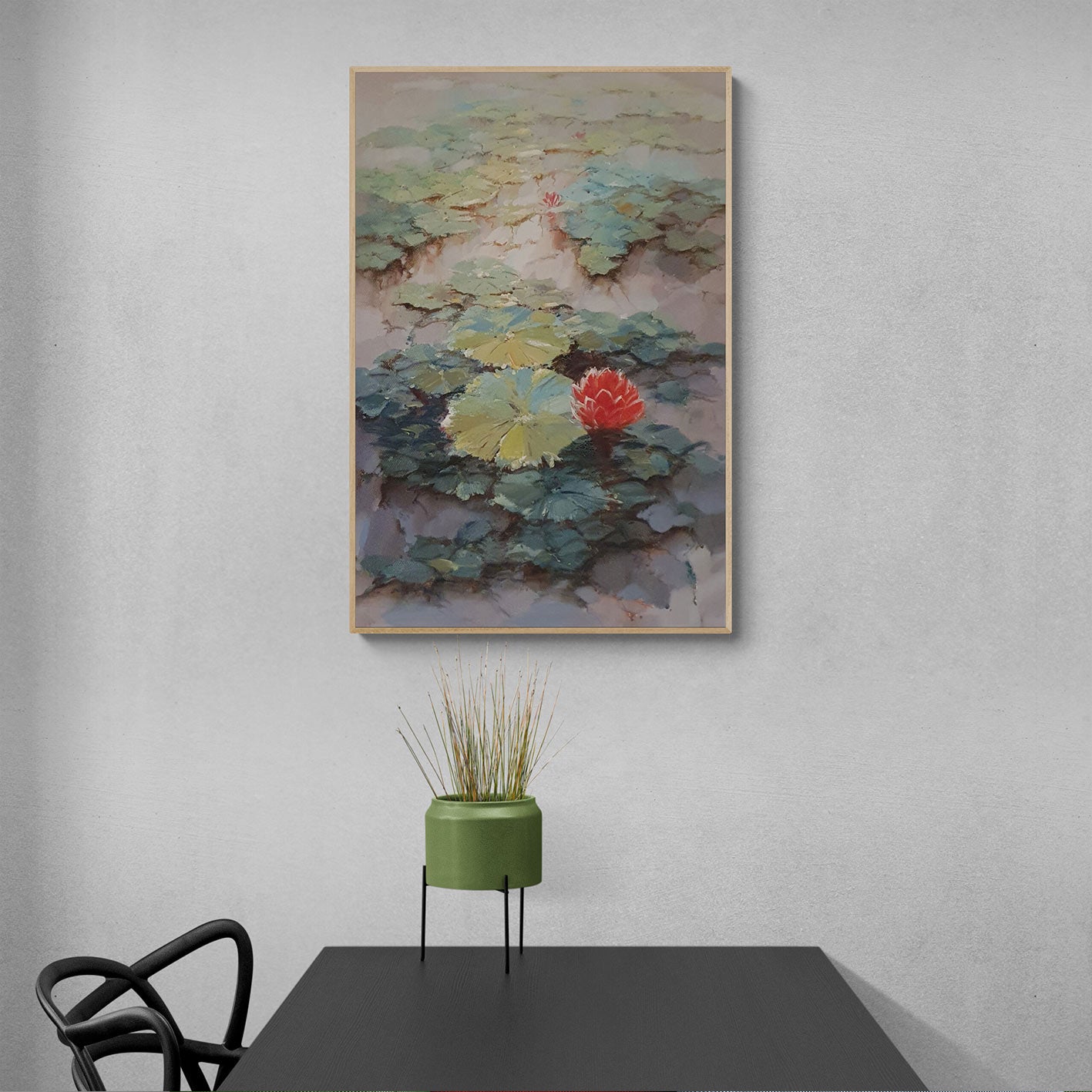 Gemälde mit grünen Seerosen, 60 x 90 cm