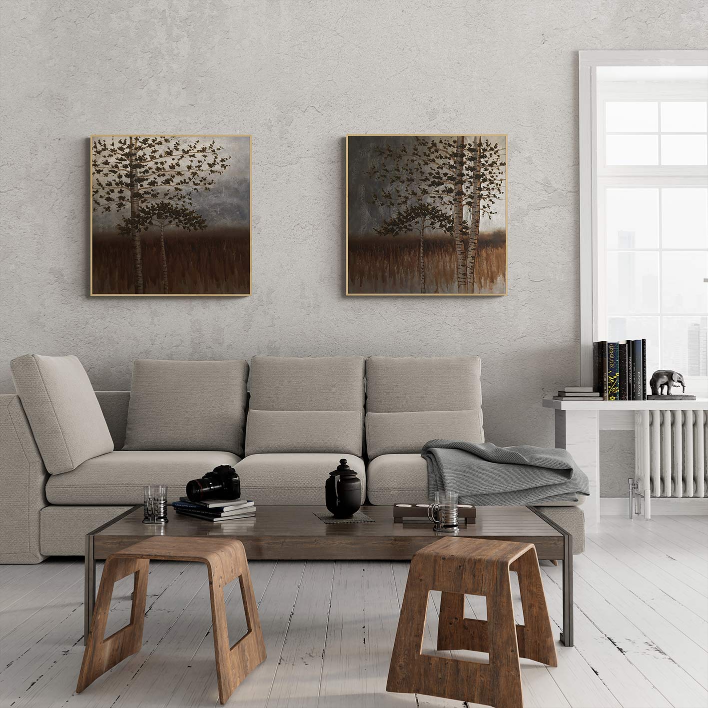 Silver Tree Diptych Painting 80x80 cm [2 pieces]