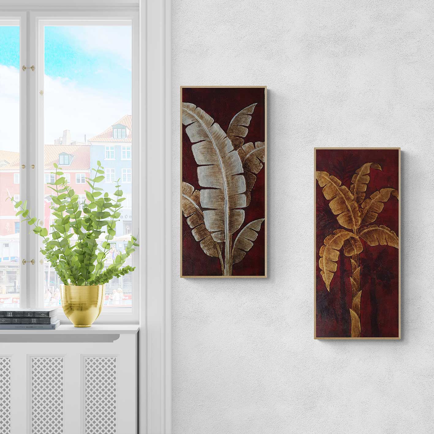 Goldenes botanisches dekoratives Gemälde 40x90 cm [2 Stück]