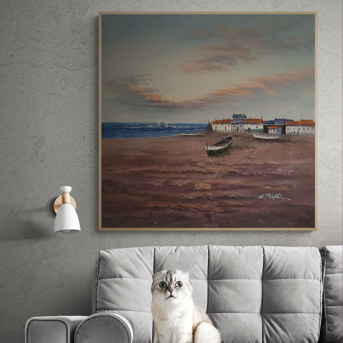 Strandboot II Gemälde 80x80 cm