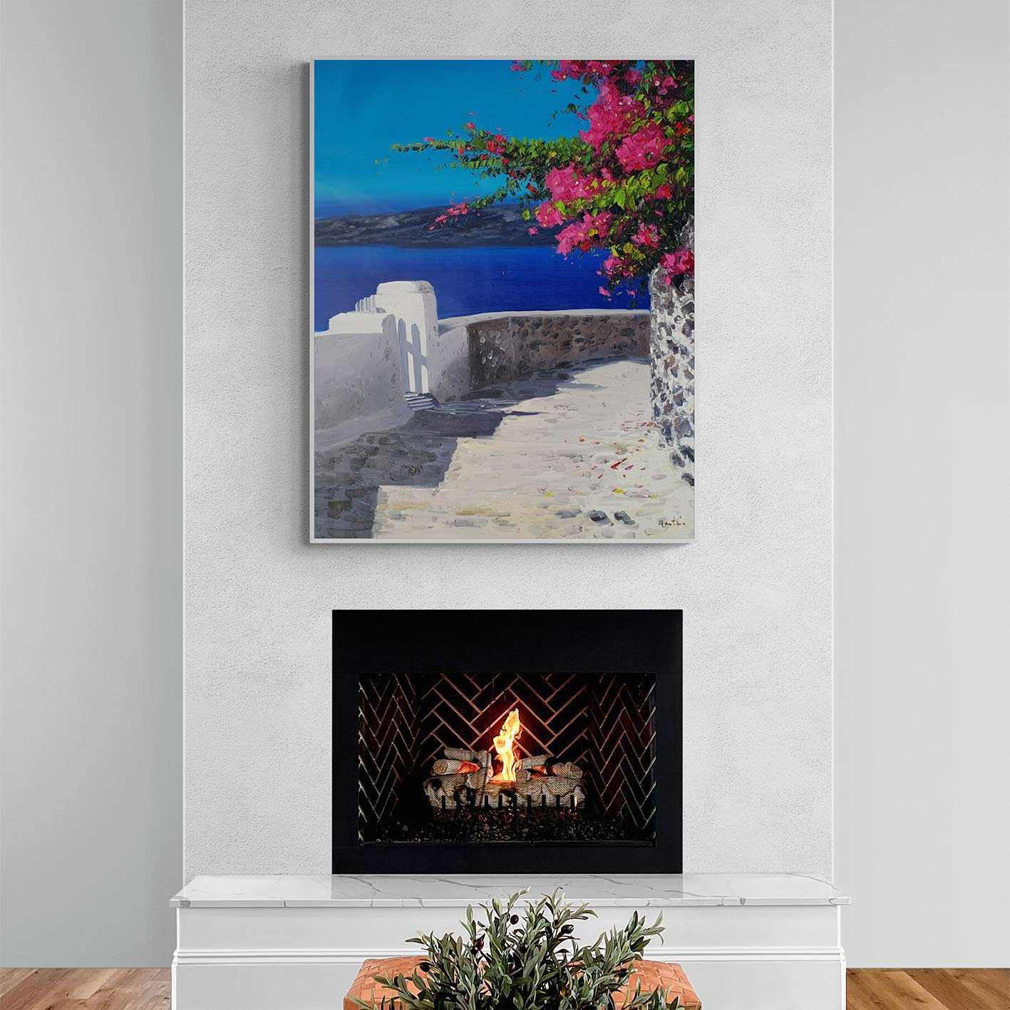 Bougainvillea and Sea painting 80x100 cm