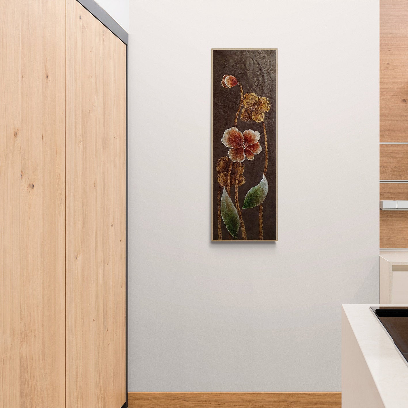 Silver Flower Painting 40x120 cm