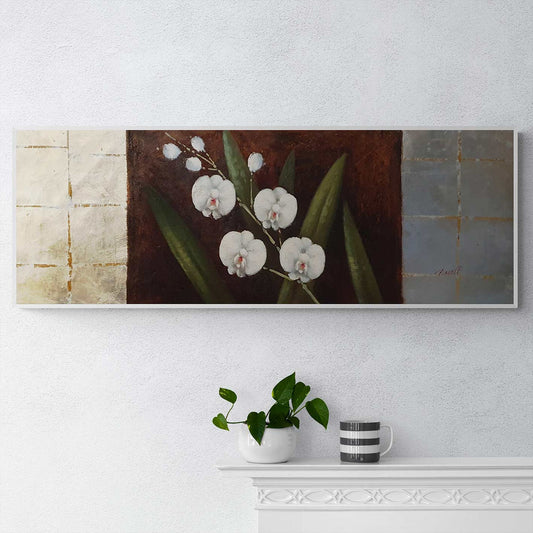 White Silver Flowers Painting 120x40 cm