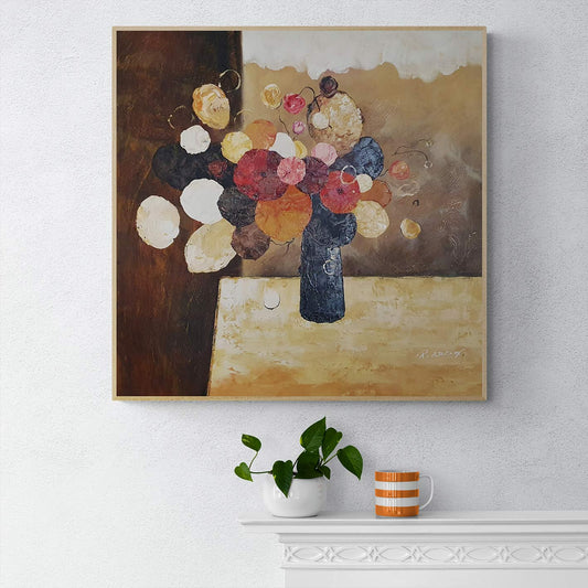 Cuadro con jarrones y flores secas color crudo, beige, gris y verde 35x50  cm