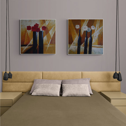 Diptych Painting Flowers Colors 80x80 cm [2 pieces]