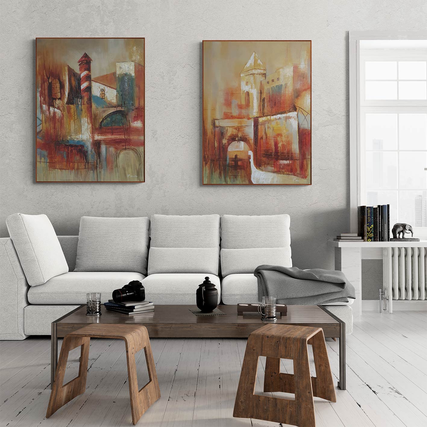Abstraktes Diptychon Gemäldestudie 90x120 cm [2 Stück]