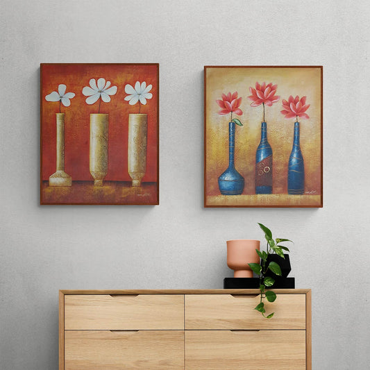 Embossed Flower Diptych Painting 50x60 cm [2 pieces]