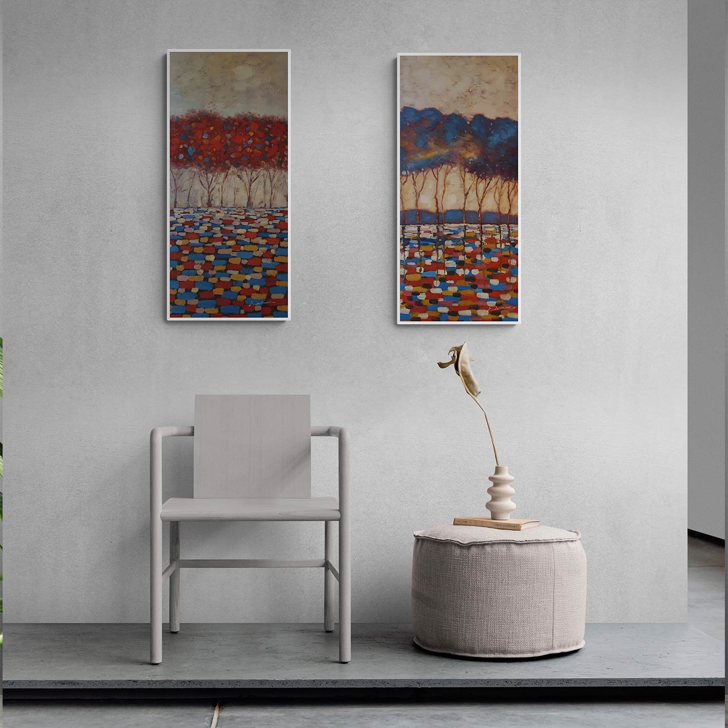 Decorative Trees Diptych Painting 40x90 cm [2 pieces]