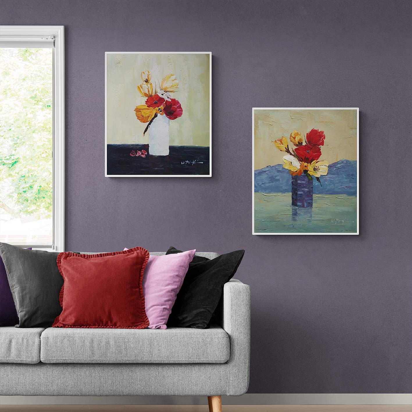 Erweiterung Blumen Diptychon Gemälde 60x50 cm [2 Stück]