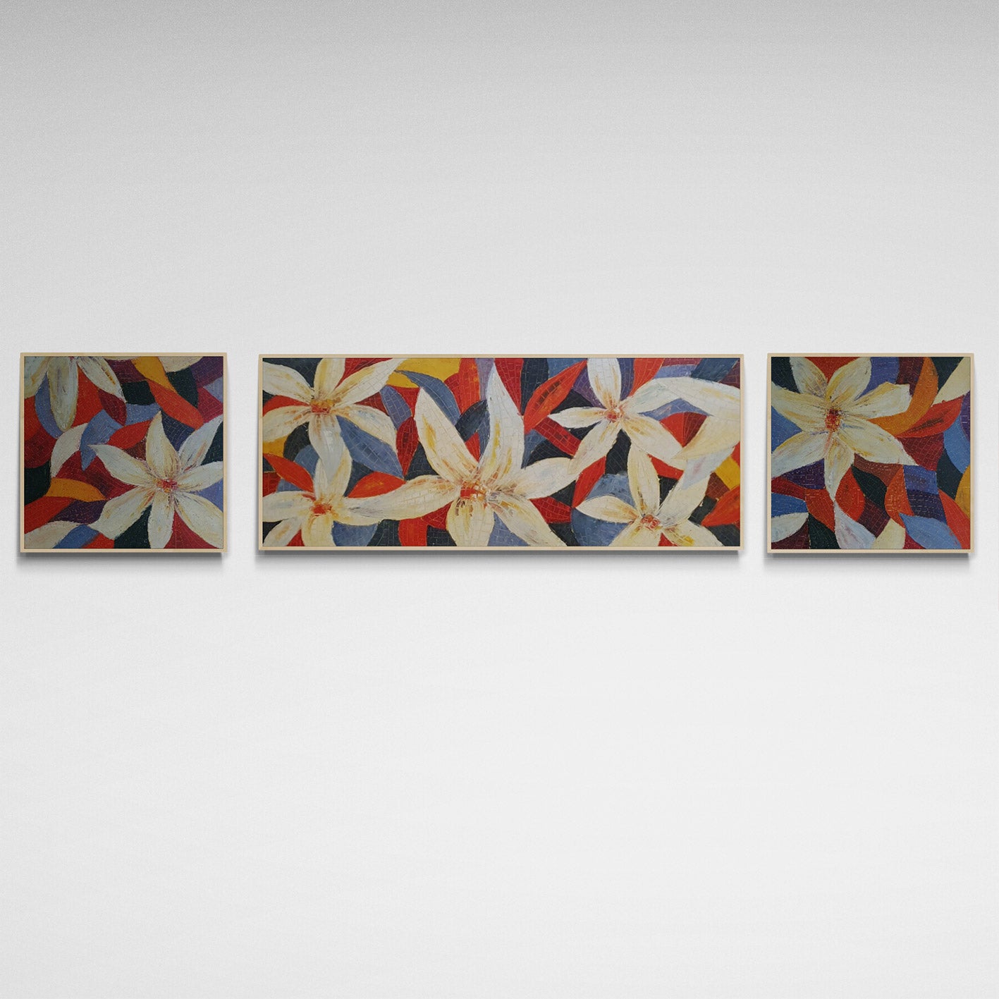 Triptych Painting Flowers 220x50 cm