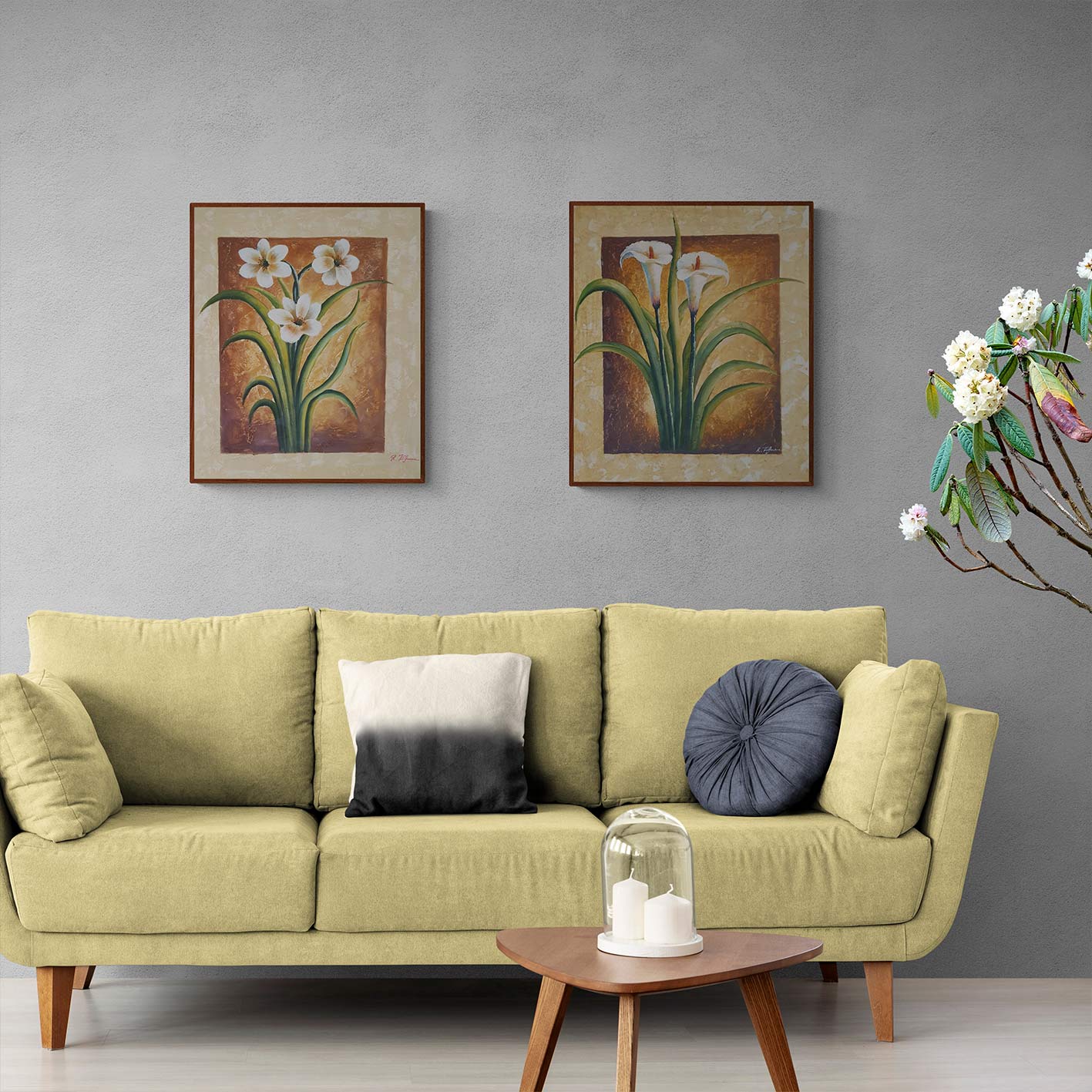 Calla-Blumen-Diptychon-Gemälde 50x60 cm [2 Stück]