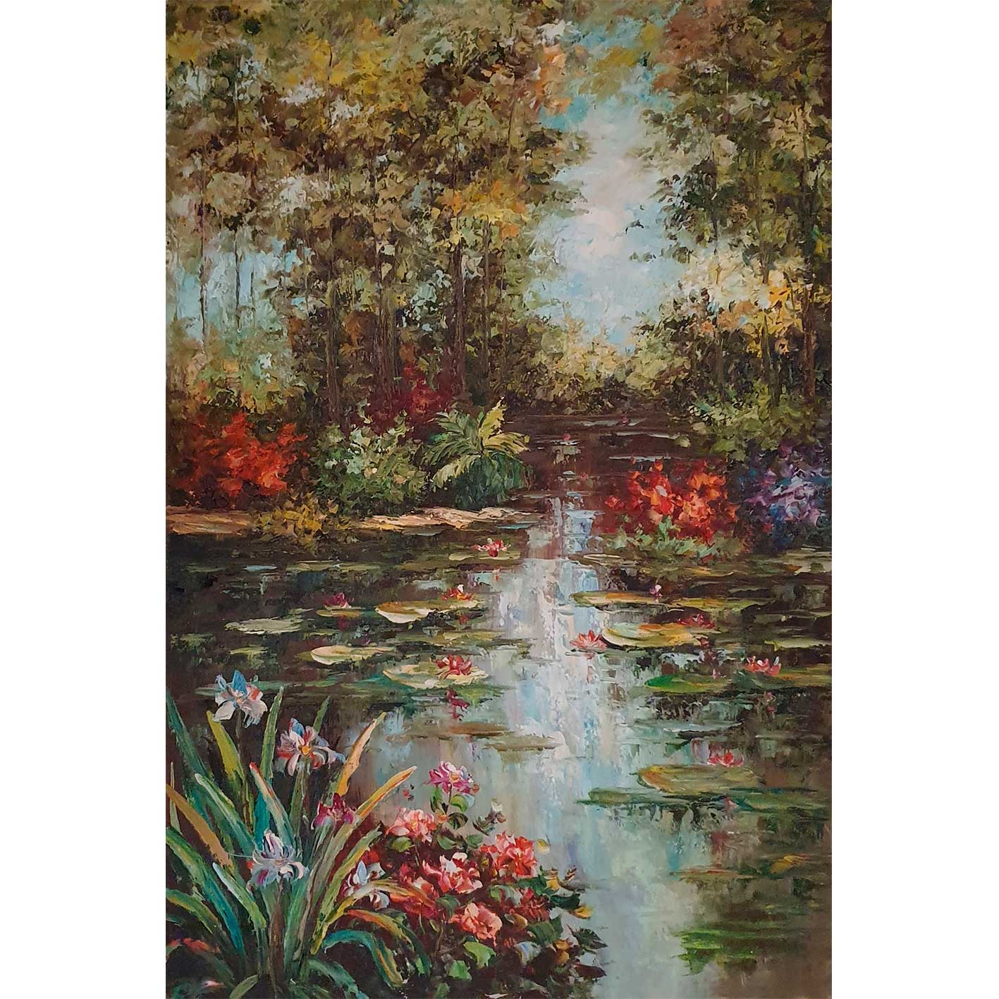 Spatula Water Lilies Painting 60x90 cm